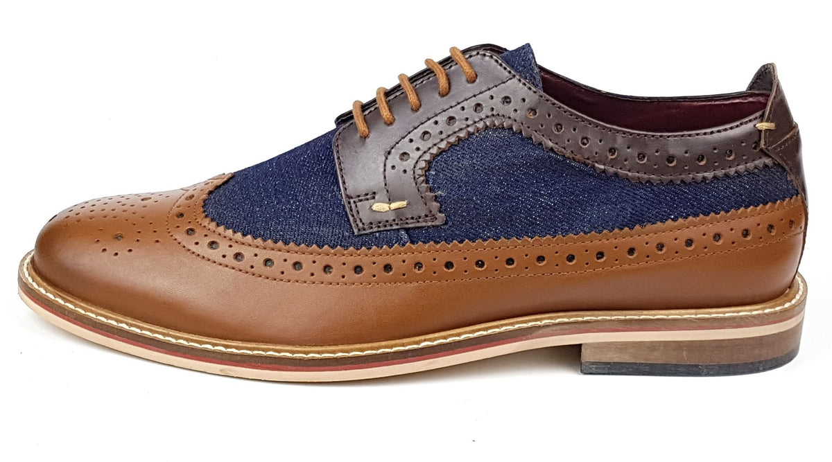 Frank James Lambeth Men's Two Tone Leather Canvas Brogue Shoes