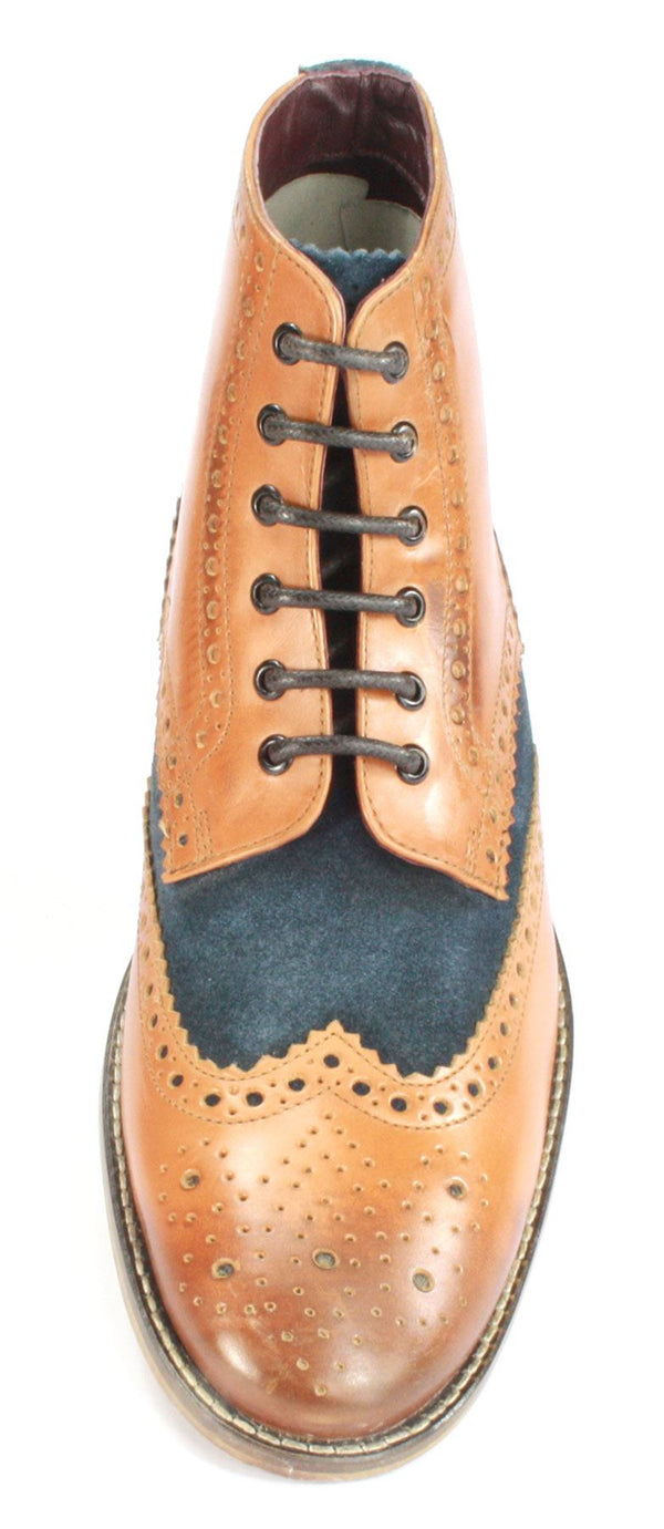 London Brogues Men's Leather Lace Up Wingtip Gatsby Hi Brogue Boots