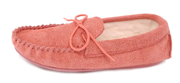 Coopers Women's Wool Lined Pink Suede Moccasin Slippers Made In England