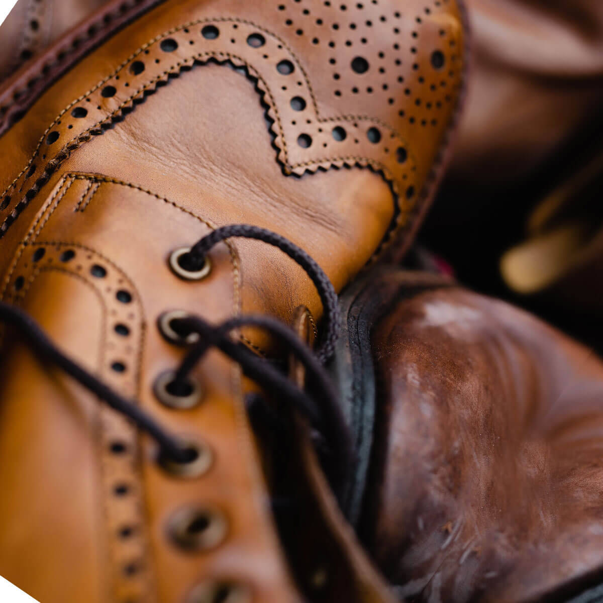 Men's Leather Brogue Lace Up Boots Close Up Image