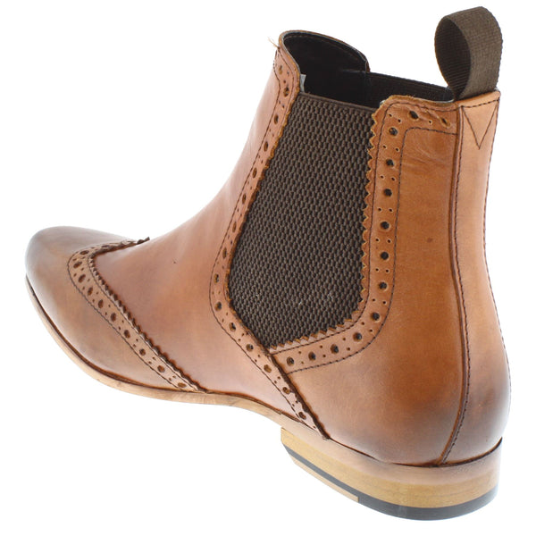 HX London Harlow Men's Leather Pointed Brogue Chelsea Boots