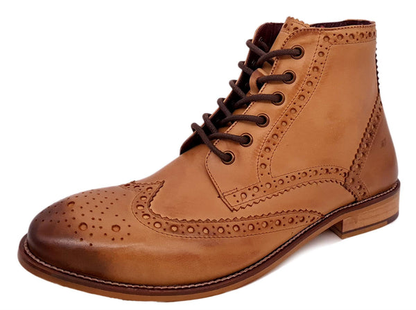 London Brogues Men's Leather Lace Up Wingtip Gatsby Hi Brogue Boots