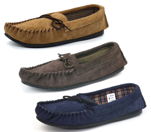 Coopers Men's Cotton Lined Suede Moccasin Slippers Made In England