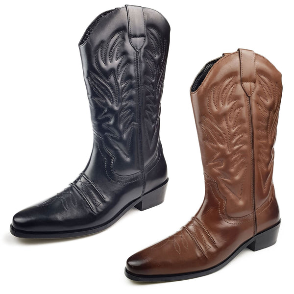 Woodland Cowboy Western Leather Long Calf Boots