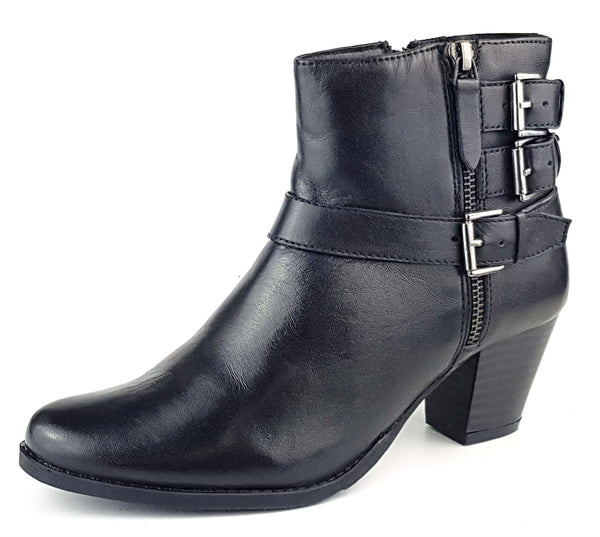 Frank James Kelso Women's Leather Buckle Zip Western Ankle Boots