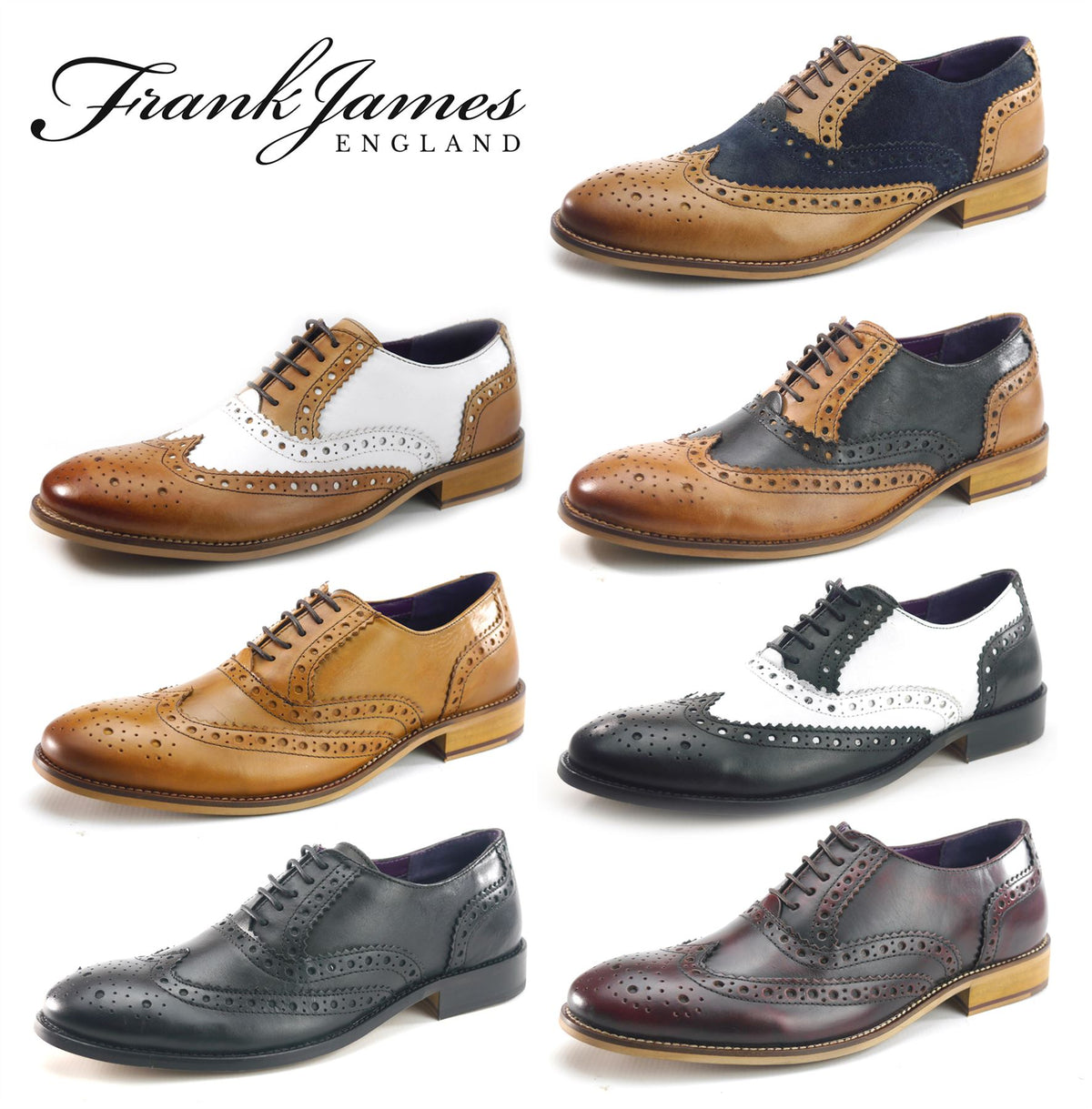 Frank James Redford Men's Leather Wingtip Formal Gatsby Brogue Shoes