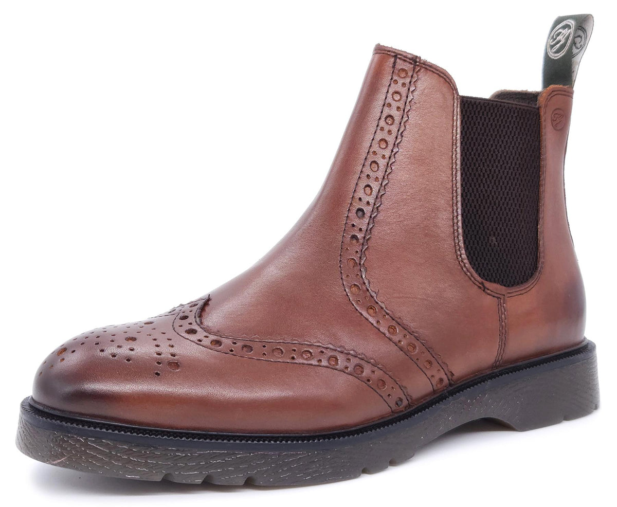 Frank James Warkton Men's Leather Pull On Brogue Chelsea Boots